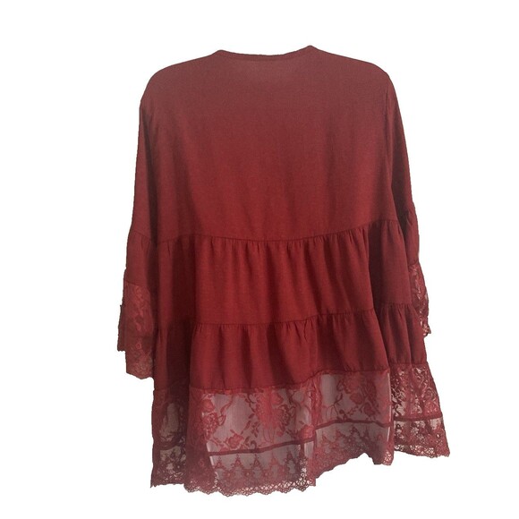 Emery Rose Women's Top 1X Burgundy Tiered Babydoll Lace Peasant Cottagecore NWOT - Picture 11 of 12